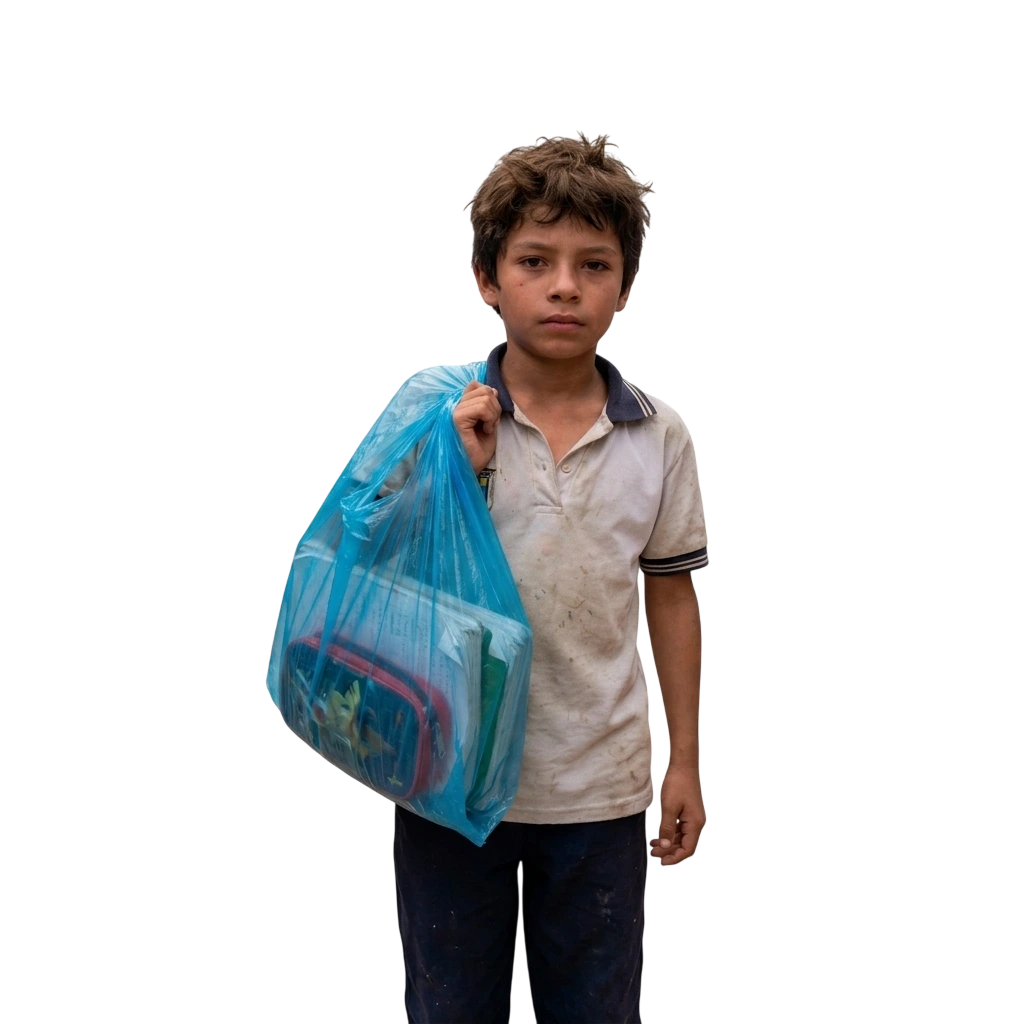Niño con bolsa de plástico — origen de Políticamente Correcto